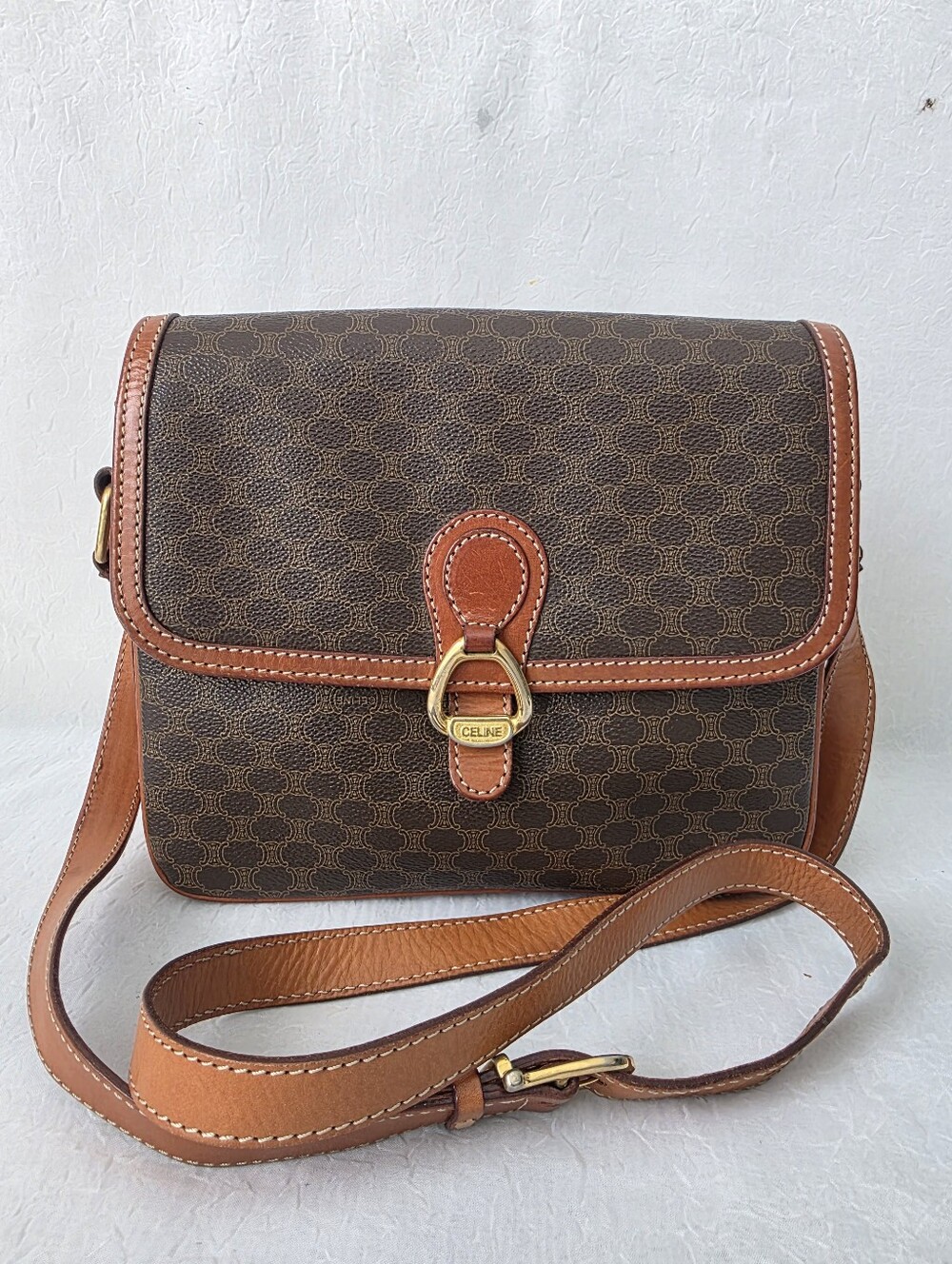 Auth Celine Brown Monogram Crossbody Bag